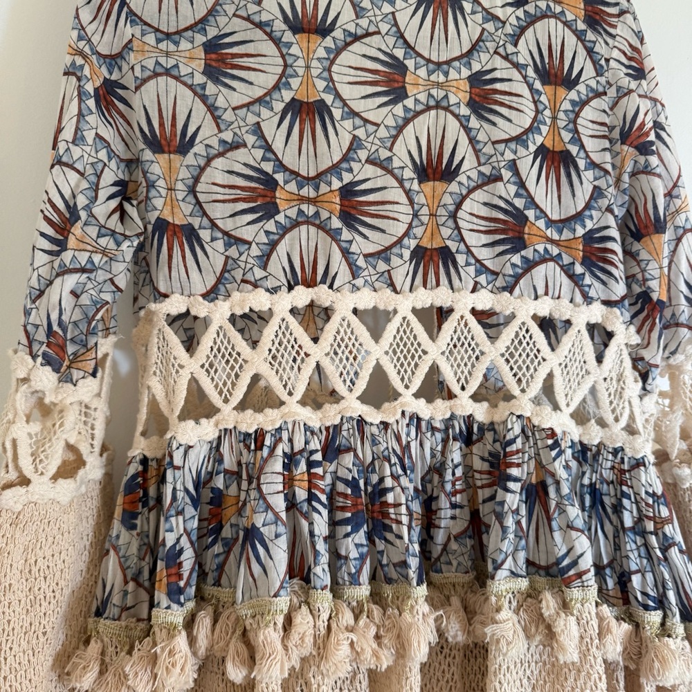 Kitsch & Pop Anthro Boho Tie Front Crochet Layered Long Tunic/Dress Festival S/M - Picture 13 of 16